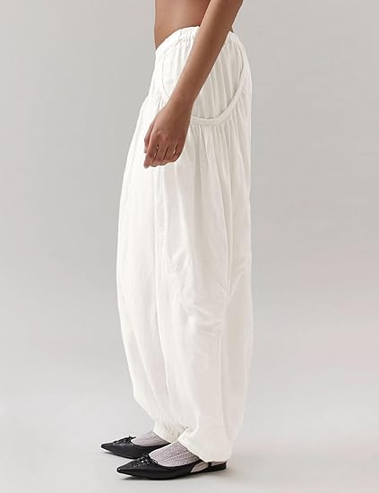 Women’s Sheer Cotton-Linen Balloon Harem Pants