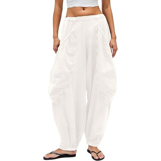 Women’s Sheer Cotton-Linen Balloon Harem Pants