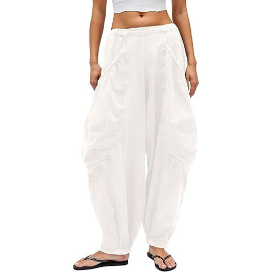 Women’s Sheer Cotton-Linen Balloon Harem Pants