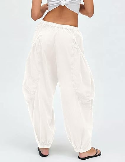 Women’s Sheer Cotton-Linen Balloon Harem Pants